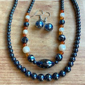 Hematite Necklaces + Earrings Set